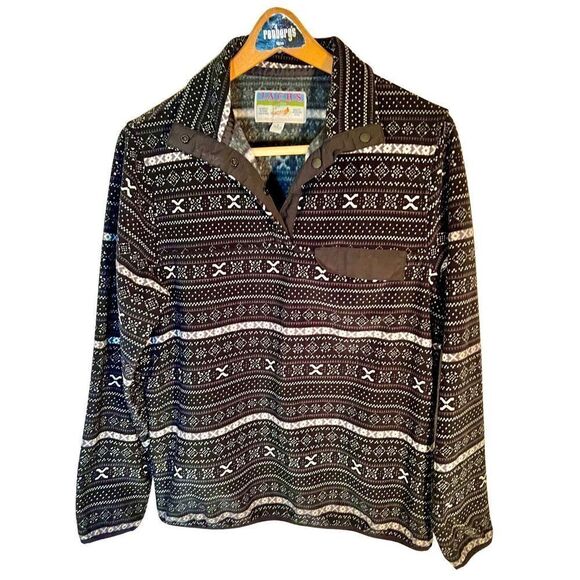 Jachs Cabin Sweaters Jachs Cabin Black White Fleece Pullover Sz Small - Picture 1 of 8